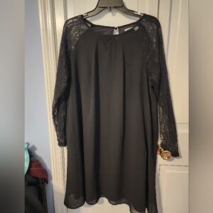 Elegant Black Chiffon Lace Accebts Black‎ Party Dress. Classic. Flattering. 14